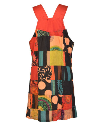 Krátke šaty na traky a vreckom, multifarebný patchwork, stonewash