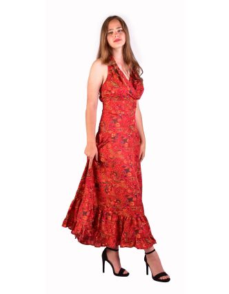 Dlhé letné šaty bez rukávov, červenej s drobným paisley potlačou