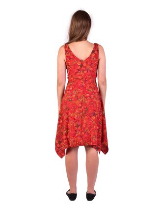 Krátke šaty na ramienka, červené s drobným paisley potlačou