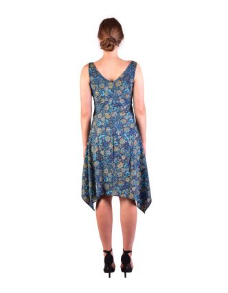 Krátke šaty na ramienka, tmavo modré s drobným potlačou kvetín