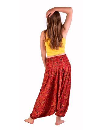 Turecké pohodlné voľné nohavice, červené s drobným paisley potlačou