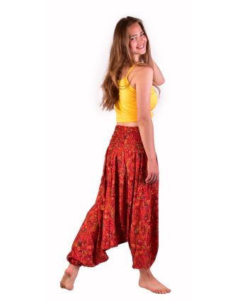 Turecké pohodlné voľné nohavice, červené s drobným paisley potlačou