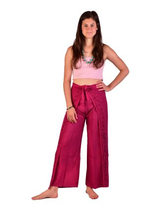 Dlhé zavinovacie nohavice s výšivkou, ružové