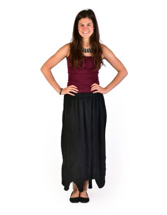 Dlhá sukňa s výšivkou, pružný pás, čierna