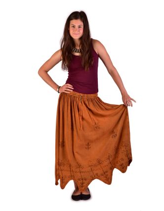 Dlhá sukňa s výšivkou, pružný pás, oranžová