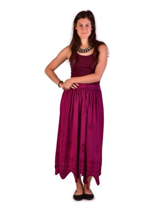 Dlhá sukňa s výšivkou, pružný pás, ružová