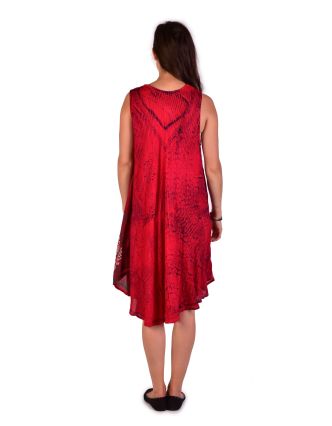 Krátke voľné červené šaty bez rukávu, potlač ornamenty, výšivka