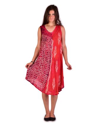 Krátke červené voľné šaty bez rukávu, výšivka, potlač ornamenty