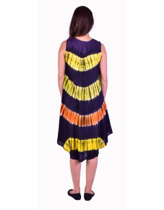 Krátke farebné šaty bez rukávov, fialový podklad, výšivka