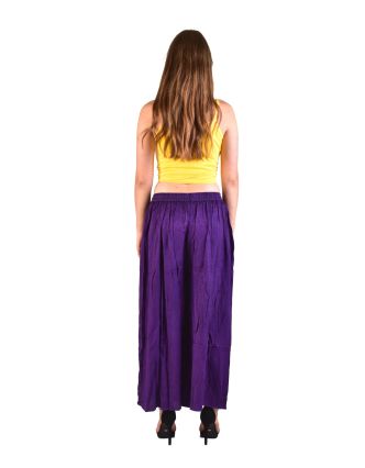 Dlhé thajské nohavice, tmavo fialové, pružný pás, výšivka