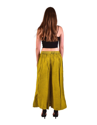 Dlhé thajské nohavice, žlté, pružný pás, výšivka
