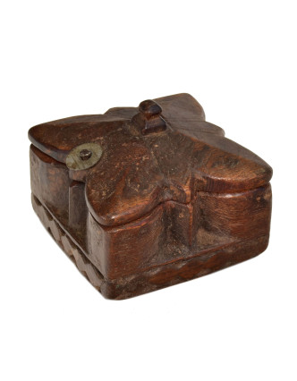 Krabička na Tiku, antik, teakové drevo, ručne vyrezaná, 10x10x7cm