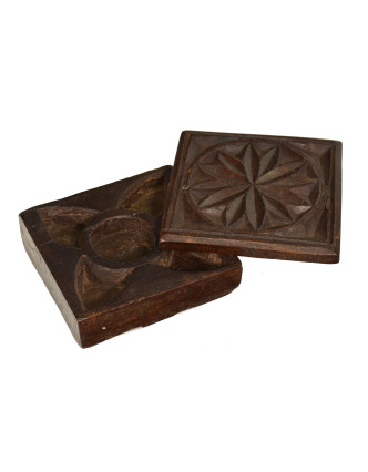 Krabička na tikov, antik, teakové drevo, ručne vyrezaná, 12x13x5cm