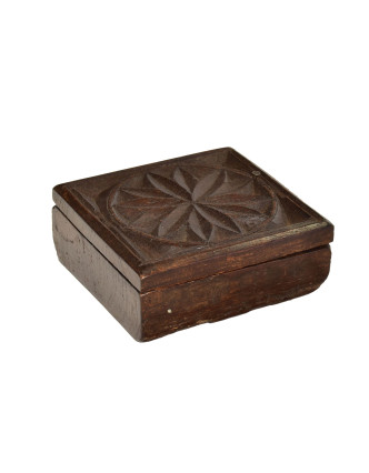 Krabička na tikov, antik, teakové drevo, ručne vyrezaná, 12x13x5cm