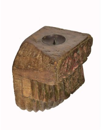 Antik svietnik z mangového dreva, 15x16x11cm