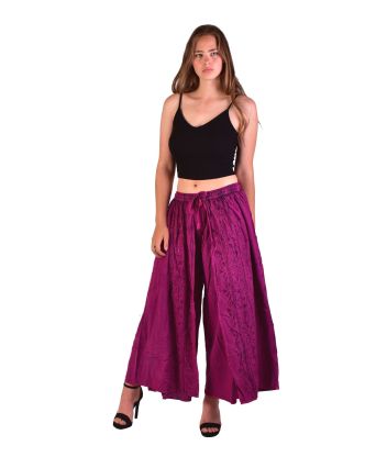 Dlhé thajské nohavice, ružové, pružný pás, výšivka
