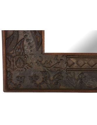 Zrkadlo v ráme z teakového dreva zdobené starými raznicami, 47x4x62cm