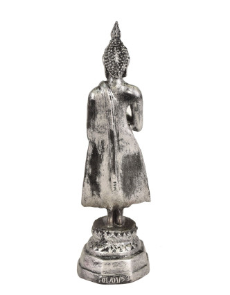 Narodeninový Budha, piatok, živica, strieborná patina, 25cm