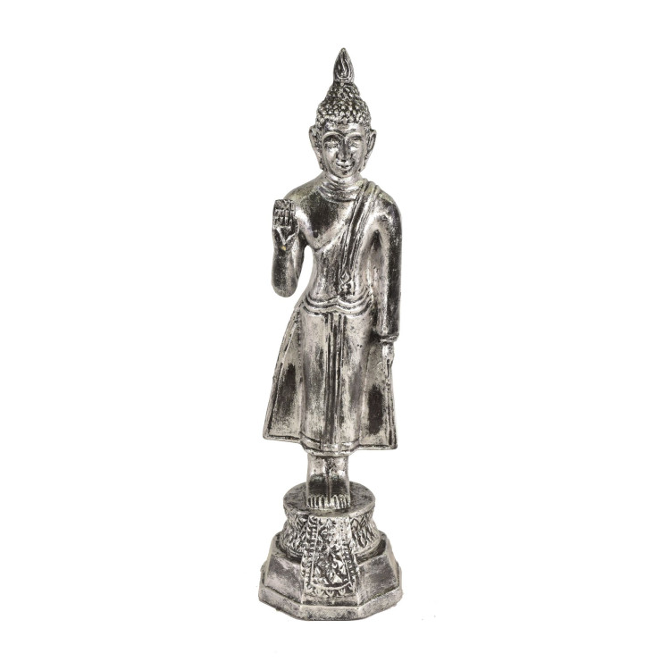 Narodeninový Budha, pondelok, živica, strieborná patina, 30cm