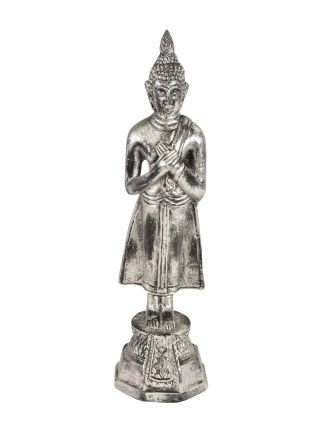 Narodeninový Budha, piatok, živica, strieborná patina, 30cm