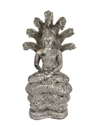 Narodeninový Budha, sobota, živice, strieborná patina, 30cm