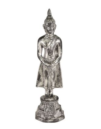 Narodeninový Budha, nedeľa, živica, strieborná patina, 30cm