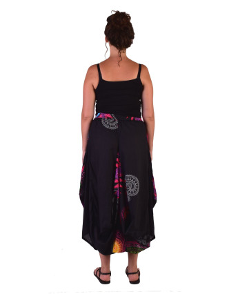Dlhá čierna balónová sukňa "Flower Mandala" s vreckami