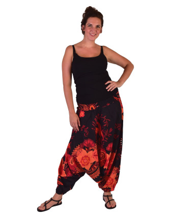 Čierne turecké nohavice-overal-blúza 3v1 "Flower Design", žabičkování