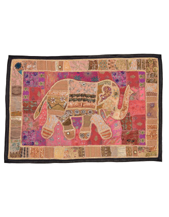Patchworková tapisérie z Rajastan, ručné práce, slon, 151x106cm