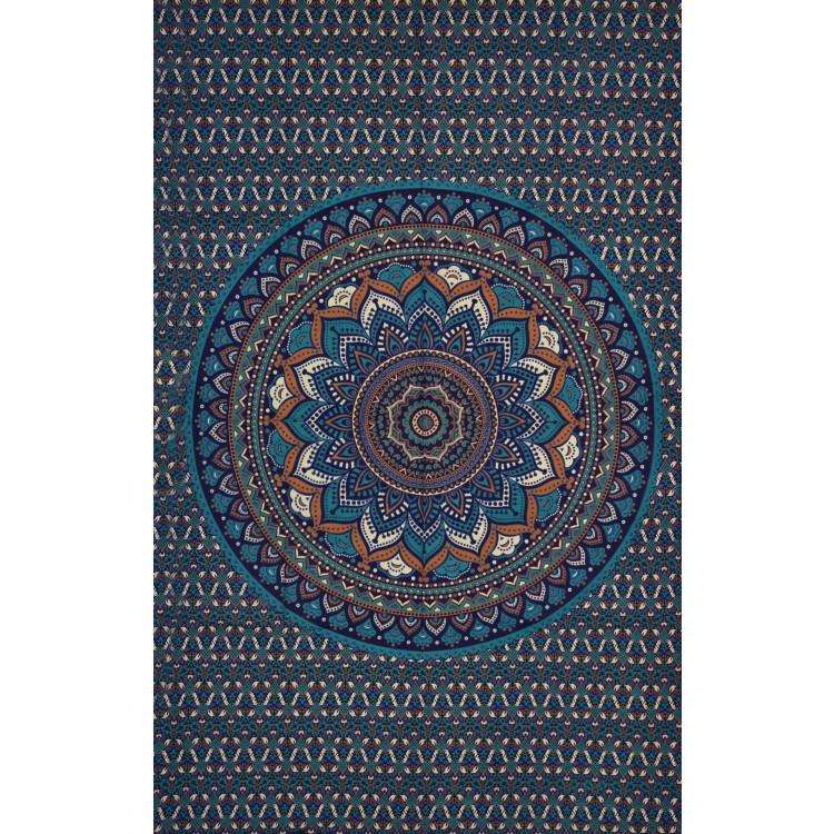 Prikrývka na posteľ, kvetinová mandala, modro-zelený 130x210cm