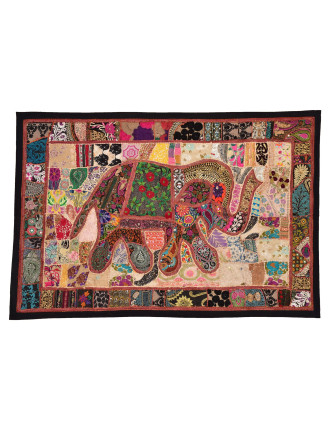 Patchworková tapisérie z Rajastan, ručné práce, slon, 153x104cm