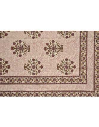 Prikrývka na posteľ s tradičným Indickým vzorom, hnedá, 210x146cm