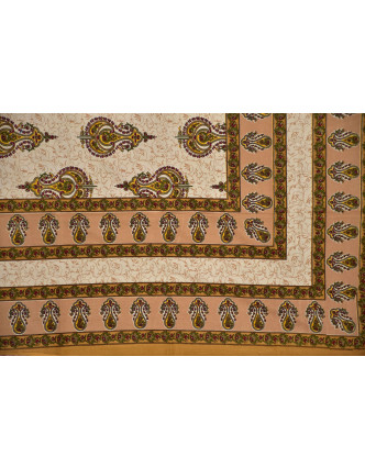 Prikrývka na posteľ s tradičným Indickým vzorom, béžový, 210x146cm
