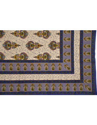 Prikrývka na posteľ s tradičným Indickým vzorom, modrý, 210x146cm