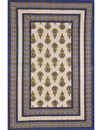 Prikrývka na posteľ s tradičným Indickým vzorom, modrý, 210x146cm