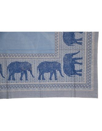 Prikrývka na posteľ a dva obliečky na vankúše s potlačou slonov, modrý, 216x260cm
