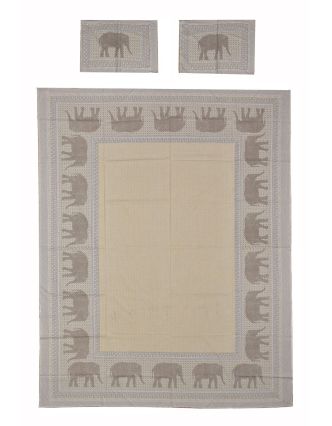 Prikrývka na posteľ a dva obliečky na vankúše s potlačou slonov, šedý, 216x260cm