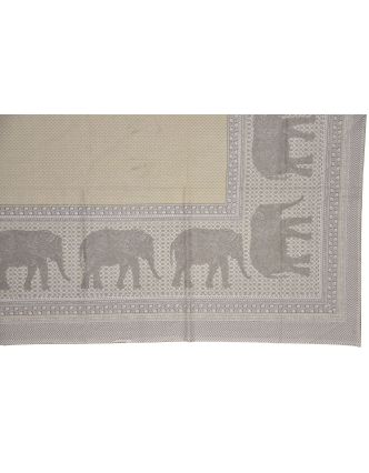 Prikrývka na posteľ a dva obliečky na vankúše s potlačou slonov, šedý, 216x260cm