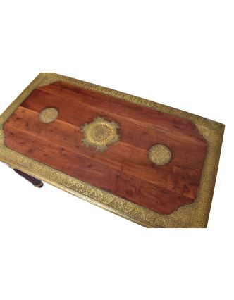 Stolík z palisandrového dreva zdobený mosadzným kovaním, 120x65x75cm