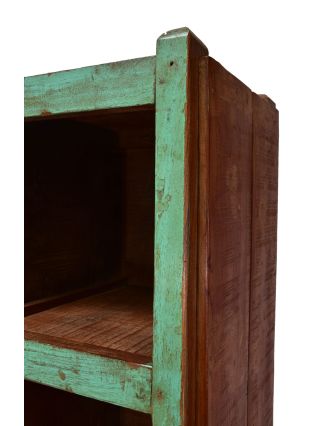 Knižnica z teakového dreva, zelená patina, 62x35x180cm