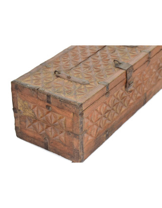 Antik truhlička z teakového dreva, ručne vyrezávaná, 28x13x11cm