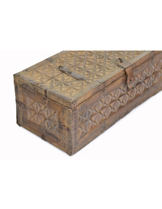 Antik truhlička z teakového dreva, ručne vyrezávaná, 28x13x11cm