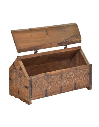 Antik truhlička z teakového dreva, ručne vyrezávaná, 28x13x16cm