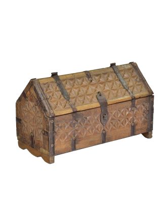 Antik truhlička z teakového dreva, ručne vyrezávaná, 28x13x13cm