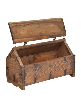Antik truhlička z teakového dreva, ručne vyrezávaná, 28x13x13cm
