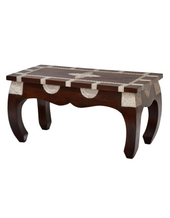 Ópiový stolík z mangového dreva zdobený kovaním, 82x41x42cm