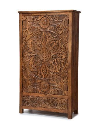 Vyrezávaná skriňa z mangového dreva, ručné práce, 100x45x180cm
