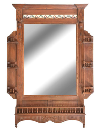 Zrkadlo v ráme z teakového dreva zdobené keramickými dlaždicami, 145x20x200cm
