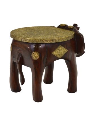 Stolička v tvare slona zdobená mosadzným kovaním, 51x37x37cm