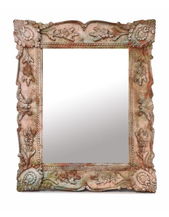 Zrkadlo v ráme z mangového dreva, ručne vyrezávané, 70x3x87cm
